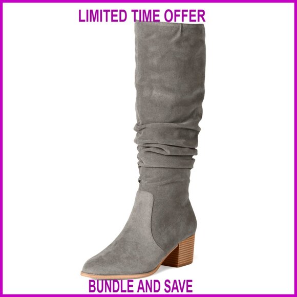 Faux Suede Knee-High Block Heel Boots with Memory Foam Insole